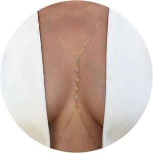 Women 5 Diamonds(Gold) 14K Gold Plated Layered Rhinestone Crossover Body Chains